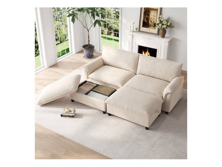 MODFU Sofa Wohnzimmer-Sofa, mit beweglichem Fußhocker, hohe Rückenlehne 1 Teile