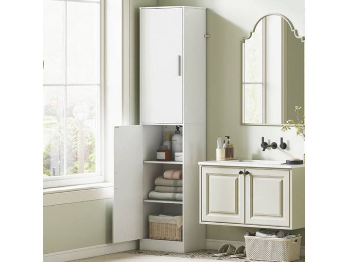 Meuble de salle de bain - POCKETPOP - 40 x 35 x 180 cm - Armoire haute étroite 2 portes - Blanc