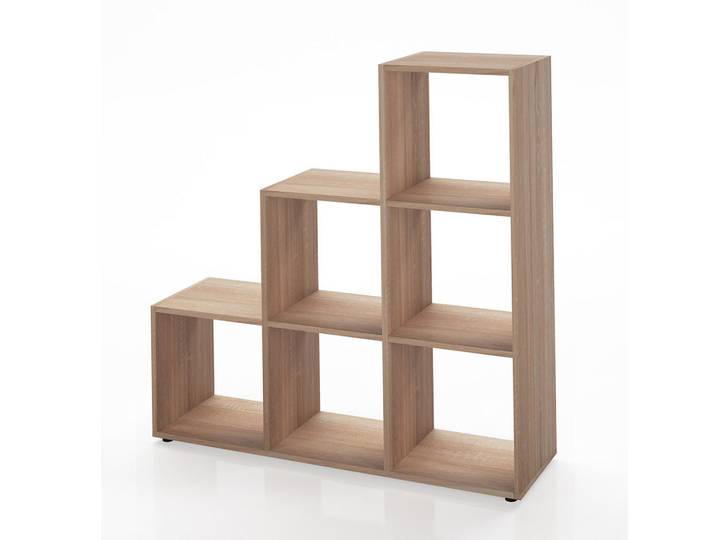 Vicco Treppenregal Sonoma 105 x 107.5 cm, Sonoma Eiche, Holzwerkstoff, 6 Fächer, Rechteckig, 105x107.5x29 cm, Wohnzimmer, Raumteiler, Raumteiler