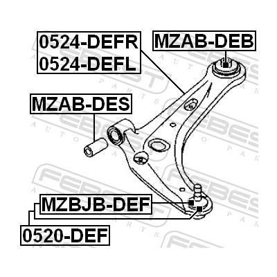 FEBEST Lagerung, Lenker MZAB-DEB Vorderachse unten für Ford MAZDA