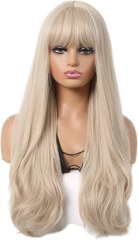 INF Perruque femme longue perruque ondulée naturelle avec frange pour femme