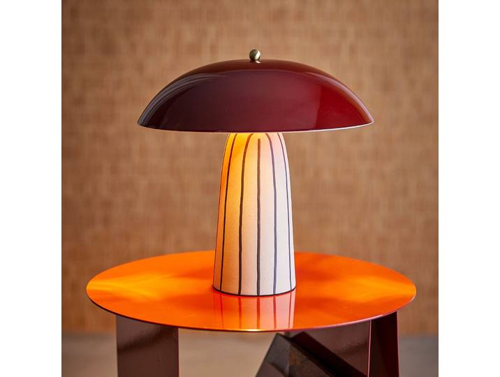 Arvid Tischleuchte, dunkelrot/creme - Bloomingville - Schlafzimmer - Skandinavisch - Keramik - Mit Schirm