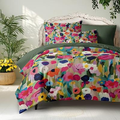 Florales Bettbezug-Set 100 % Baumwolle weich und atmungsaktiv Bettwäsche mit bunten Blumen leicht und haltbar Quiltbezug angenehm für alle Jahreszeiten leicht zu pflegen