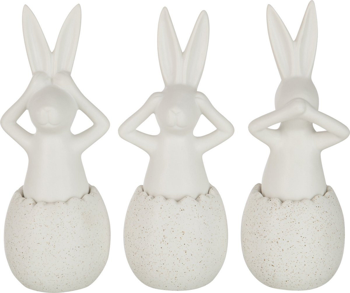 J-Line Keramieken Konijnen Horen Zien Zwijgen Decoratie - Wit - 3 stuks - Small
