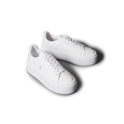Plateausneaker CALVIN KLEIN JEANS "FLATFORM LACE UP LTH MG", Damen, Gr. 40, Textil, weiß, Leder, unifarben, Schuhe Plateausneaker, Schnürschuh, Halbschuh, Freizeitschuh mit CK-Logo