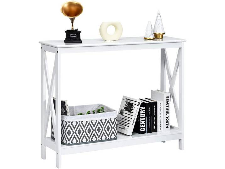Costway Konsolentisch 80cm Weiß, Holz, 100x80x30 cm, Wohnzimmer, Wohnzimmertische, Konsolentische