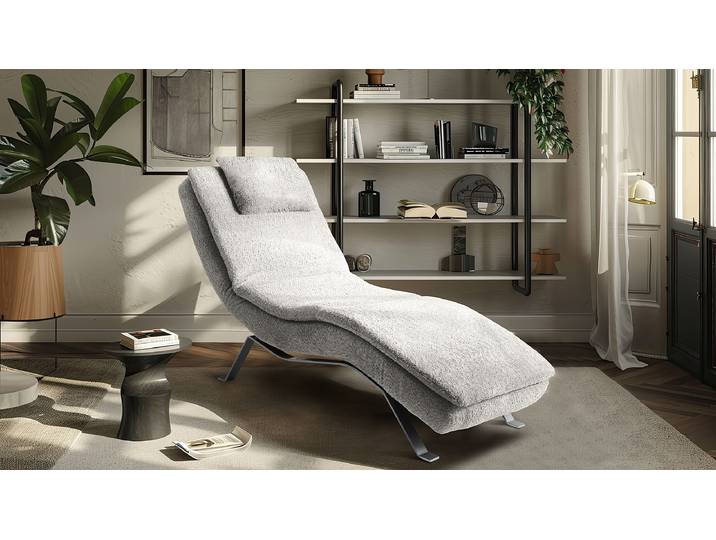 Relaxliege Kanan Grau Bouclé Stoff Abby Silber 65 x 65 x 171cm