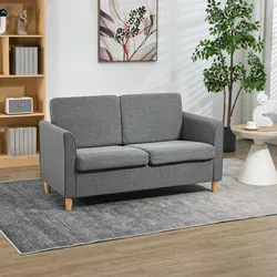 SOFA Zweisitzer Couch Doppelsofamit Kissen Leinen Grau