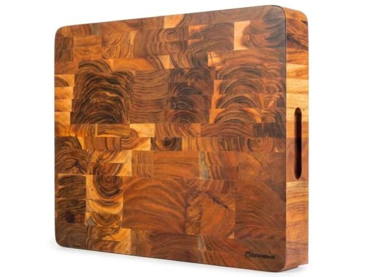 Erreke Schneidebrett aus Natürlichem Akazienholz End Grain, 46x46x7,5 cm Schneidebrett Holz. als Metzgerblock. Massiv und robust. Schont die Schneide Ihrer Messer. Holz-Schneidebrett Küche