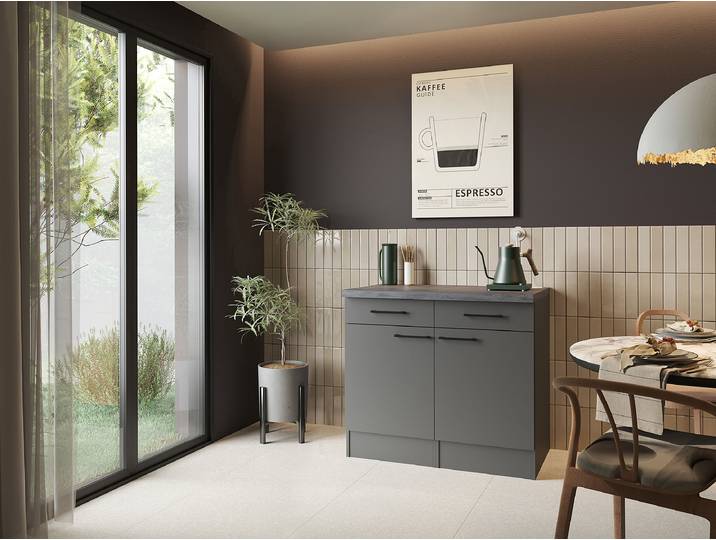 Meuble bas Oliver 100 cm 100 x 90 x 60cm Gris/Gris mat