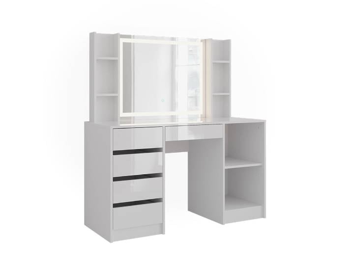 Coiffeuse avec miroir led blanc/blanc brillant 128.2x76cm