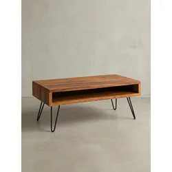 Couchtisch Sheesham Massivholz/Metall Rechteckig 100x40x50 cm