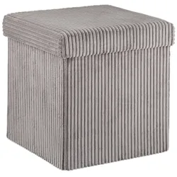 Relaxdays Sitzwürfel, faltbar, Sitzhocker mit Stauraum, Kordsamt, quadratisch, mit Deckel, Samthocker 38x38x38 cm, grau