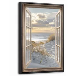 LEINWAND Bilder mit Rahmen - Ausblick - Strand - Dünen - Meer - Natur - 40x60