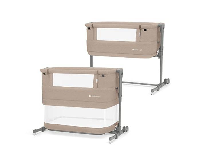 Kinderkraft Neste Grow 3 in 1 Babybett, Beistellbett Baby, Kinderbett ab Geburt für 2 Jahre, mit Matratze Transporttasche Rollen, Höhenverstellung in 5 Stufen, verstellbaren Matratzenwinkel, Beige