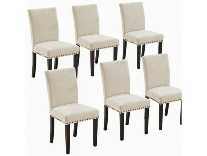 GarveeHome Esszimmerstühle 6er-Set Parsons Stoff Massivholzbeine Elfenbein Weiche Sitzfläche, Rückenpolster, Stabiler Stand, Dekornägel, Essbereich