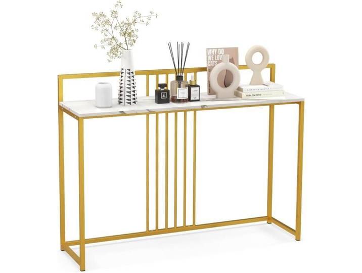 COSTWAY Table Console Imprimée Marbre -120 x 32 5 x 88 CM - Cadre en Métal Doré Meuble d'entrée Style Scandinave Moderne