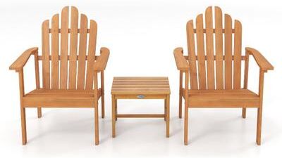 Costway Stackable Adirondack Chair Set of 2 with Side Table-Natural