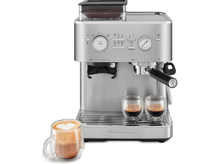 KitchenAid Halfautomatische Espressomachine - Ingebouwde koffiemolen\, kantelbaar stoompijpje\, 15 bar pomp en drukmeter - Roestvrij staal