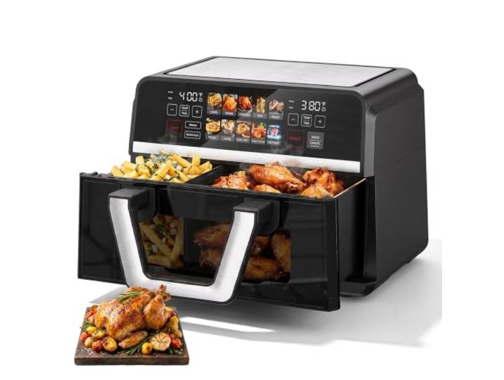 10-in-1-Luftfritteuse, 10.0QT Klarglas-Korbfritteuse, 360° Kochfenster, 2500 W präzise Heizung für gleichmäßige Ergebnisse, Air Fry, Reheat, Braten, Backen, spülmaschinenfeste Teile