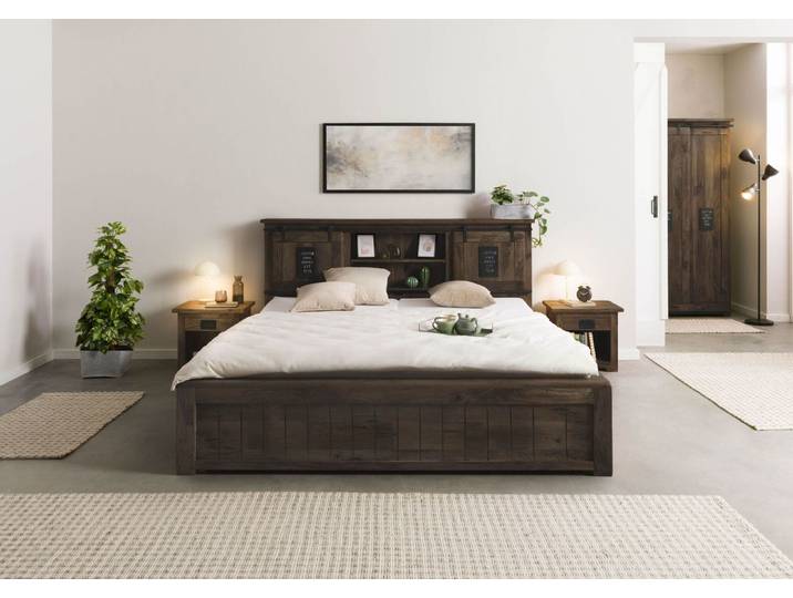 Bett mit Schublade Mango 140x200 grau lackiert RAILWAY #270