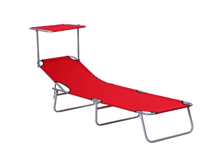 Outsunny Sonnenliege mit Sonnenschutz, Rot, Metall, 58x36x187 cm, Gartenmöbel, Gartenliegen