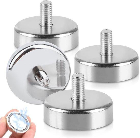 Unyqoos Set van 4 neodymium magneten met M6-schroefdraad, diameter 25 mm, hechtkracht 45 kg, Ni/CuNi-coating