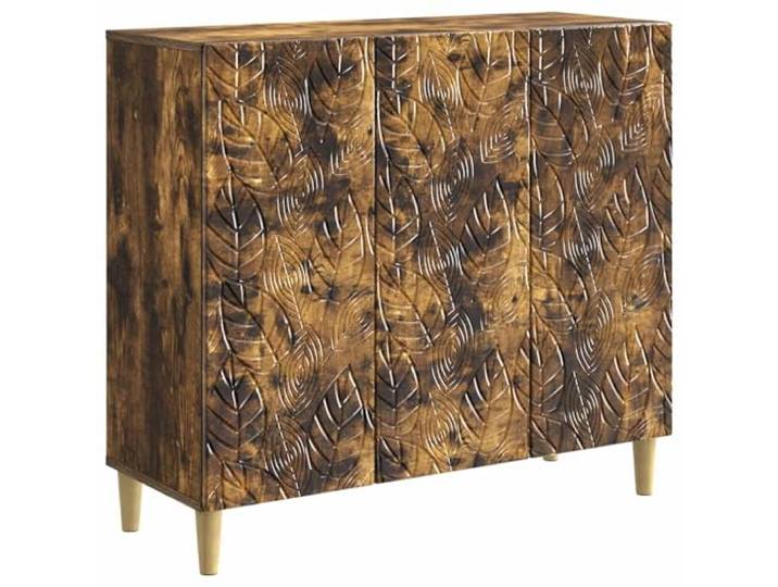 Fisinber Sideboard Geräucherte Eiche 89x34,5x80 cm Kommode mit 3 Türen Vielseitige Flurkommode aus Holzwerkstoff mit Eukalyptusbeinen und drei Türen für Ihr Wohnzimmer und Essbereich.