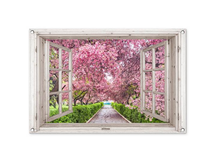 OnlyWow Gartenposter - Japanisch - Sakura - Blüte - Baum - Blütenzweige - Durchsichtig - 90x60 cm, Rosa, Kunststoff, Rechteckig, 90x60x0.2 cm, Bilder & Rahmen, Bilder, Wandbilder