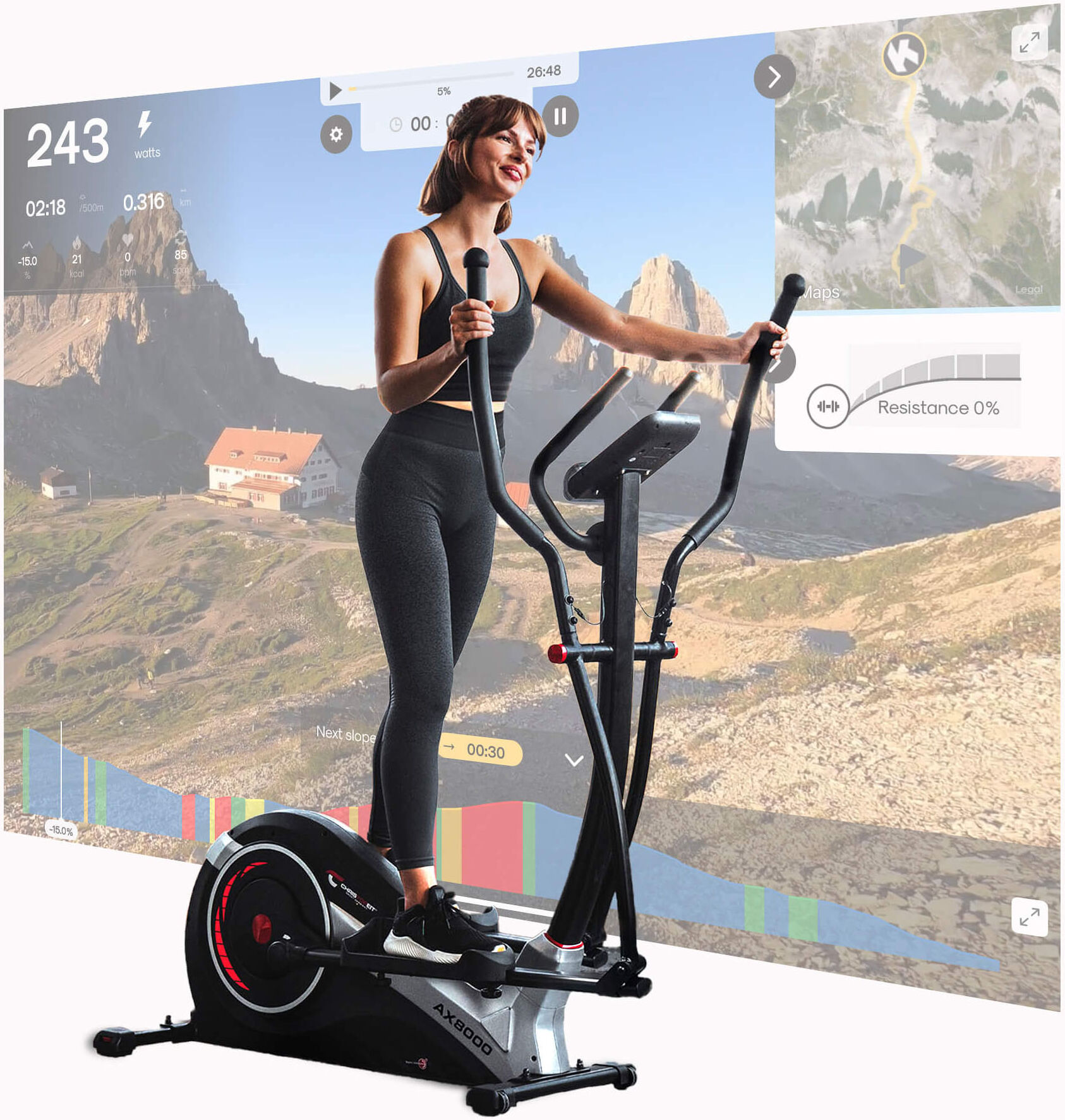 Crosstrainer-Ergometer CHRISTOPEIT SPORT "AX 8000 inkl. Pulsgurt", rot (schwarz, rot, silberfarben), CrosstrainerB:60cm H:163cm L:120cm, Crosstrainer-Ergometer, 150 kg max. Benutzergewicht, 24 Widerstandsstufen, B:60cm H:163cm L:120cm, Topseller