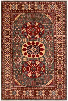 Treasured Knots Caucasian Super Kazak Bryson Green/Beige Hand Knotted Wool Rug - 6'10'' x 9'6''