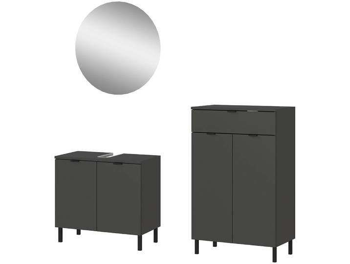 Badmöbel-Set GERMANIA GW-Arcena , grau (graphit), B:76cm H:200cm T:34cm, Glas, Holzwerkstoff, Kastenmöbel-Sets, Badmöbel-Set, Mit Tür- und Schubladendämpfung