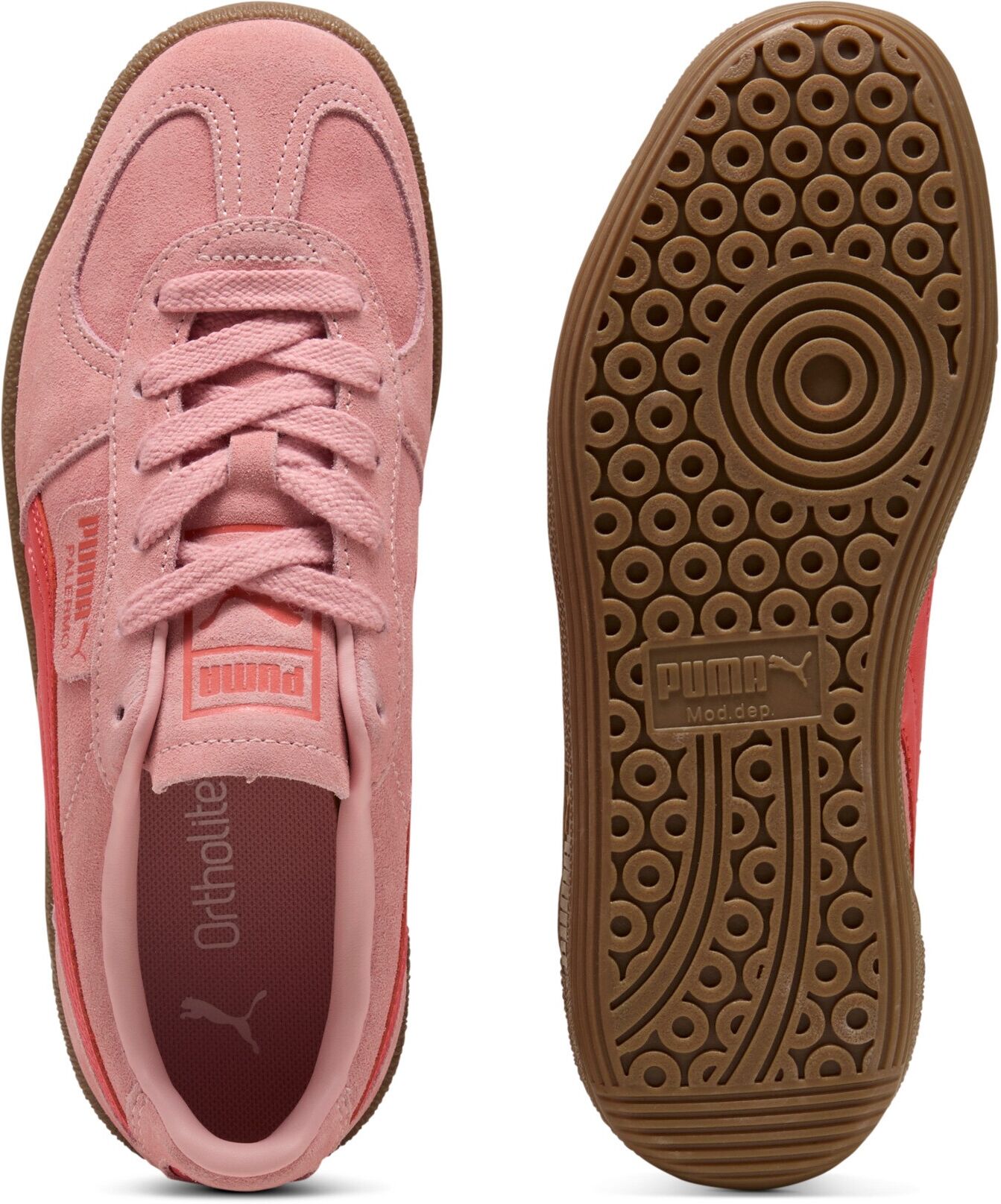 Sneaker PUMA "PALERMO", Damen, Gr. 36, rosa (rosy outlook, gum), Leder, mehrfarbig, Schuhe Sneaker, für Alltag, aus Leder, mit Schnürverschluss rosy outlook, gum 36