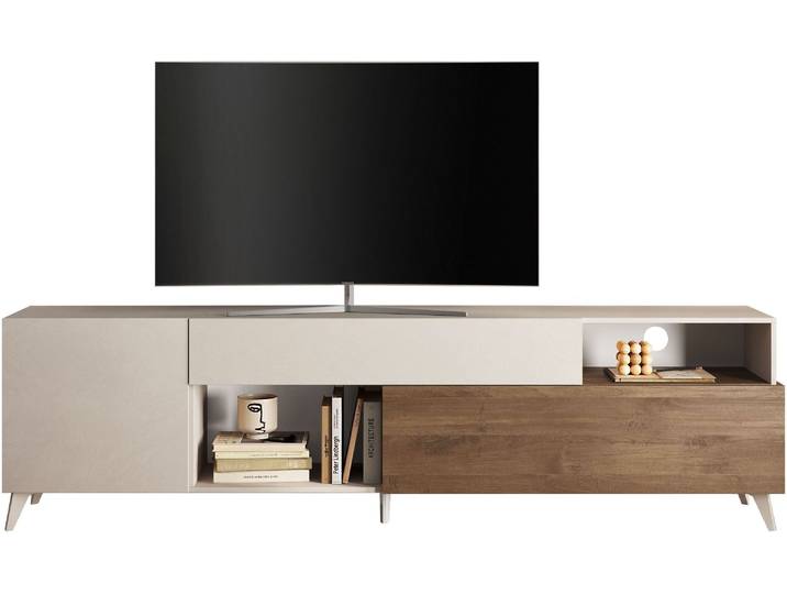 Lowboard HOME AFFAIRE Monaco in Breite 241 cm, TV-Schrank mit Tür, Klappe und Schubkasten , weiß (cashmere, mercure nb holzstruktur), B:241cm H:67cm T:42cm, Sideboards, Lowboard, Mediaboard – sanft schließend, edel, mit Kabelkanal, spürbar geräumig