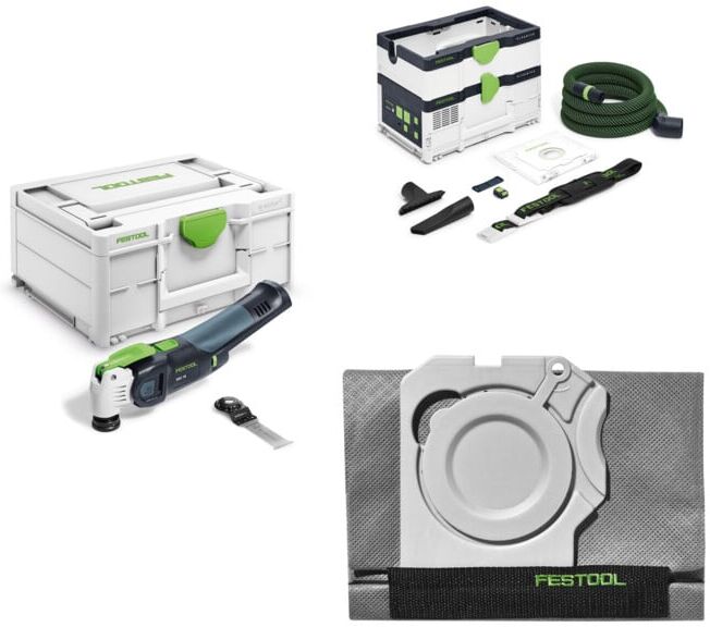 Set Festool Akku-Oszillierer OSC 18 E-Basic VECTURO + Akku-Absaugmobil CTLC SYS I-Basic CLEANTEC + Filtersack Longlife-FIS-CT SYS