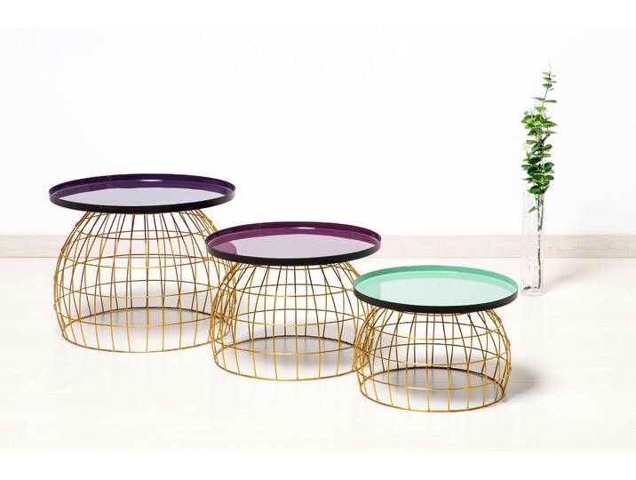Beistelltisch KAYOOM Laudatio Beistelltisch-Set, Beistelltische im 3er-Set,Gitteroptik , lila (pflaume, violett, hellgrün), B:40cm H:26cm T:50cm, Eisen, Tische, Beistelltisch, 3er-Set, vielfältig einsetzbar, aktuelle Farben