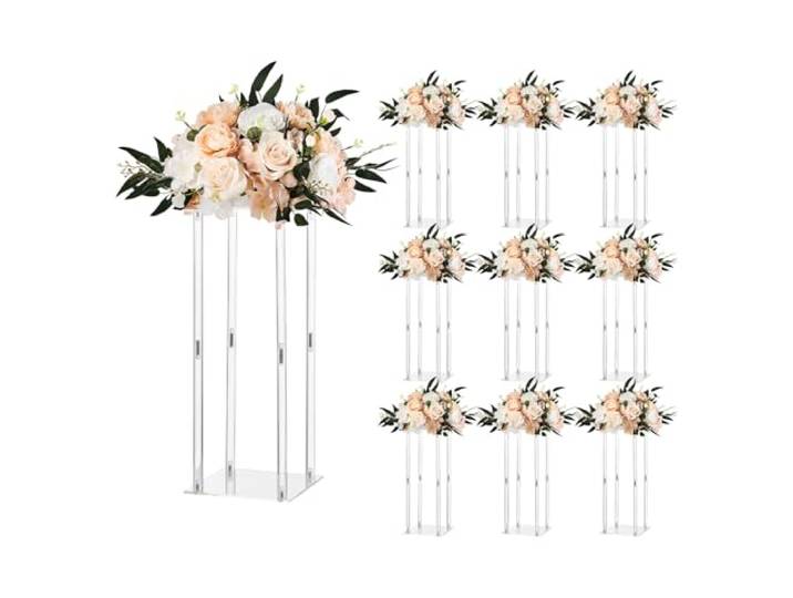 VEVOR Support Fleur Mariage Colonne Lot de 10 Support Fleur Centre de Table Mariage Acrylique 50 cm Présentoir Floral pour Fêtes\, Anniversaires\, Déco Intérieure\, Pieds Cylindre Panneaux Transparents