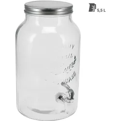 Excellent Houseware 2er-Set Getränkespender aus Glas mit Deckel, 5,5l, zylinderförmig, Getränkespender, Silber, Transparent