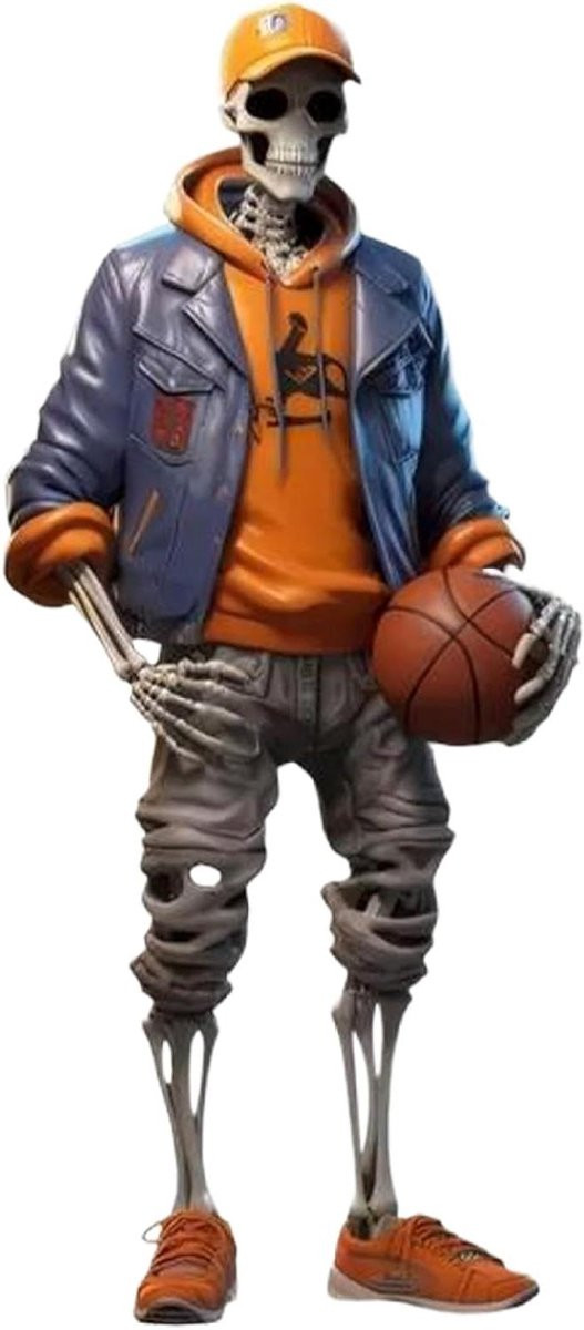 Skelet figuur met basketbal en kleding voor Halloween decoratie, 15 cm