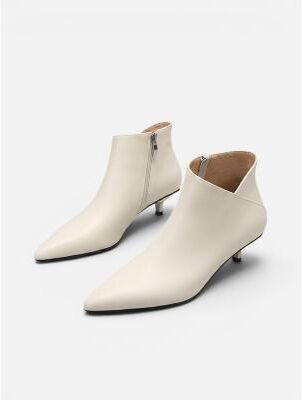 LightInthebox Women's Ivory Pointed-Toe Ankle Boots with 4 cm Kitten Heel and Asymmetric Wrap Design, Minimalist Fall Winter Boots for Work, Commuting and Daily Wear