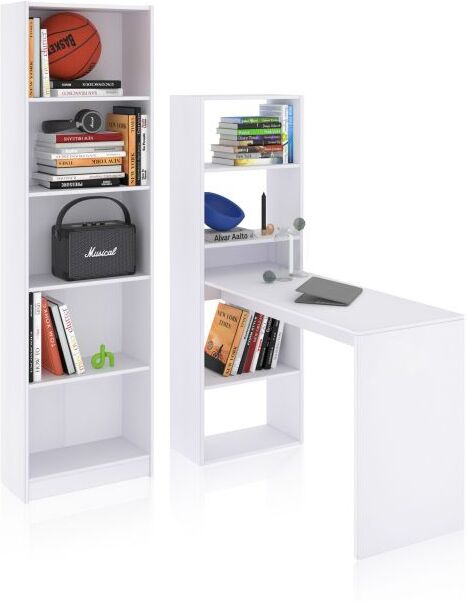 duehome Pack de escritorio y estantería de 5 baldas Cosmic Plus - Blanco Artik (Blanco Mate)