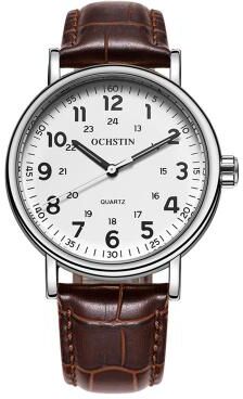Everyday Crate OCHSTIN 6081C Mens Leather Watch Hollow Dial Quartz Watch Business Wristwatch silver+coffee
