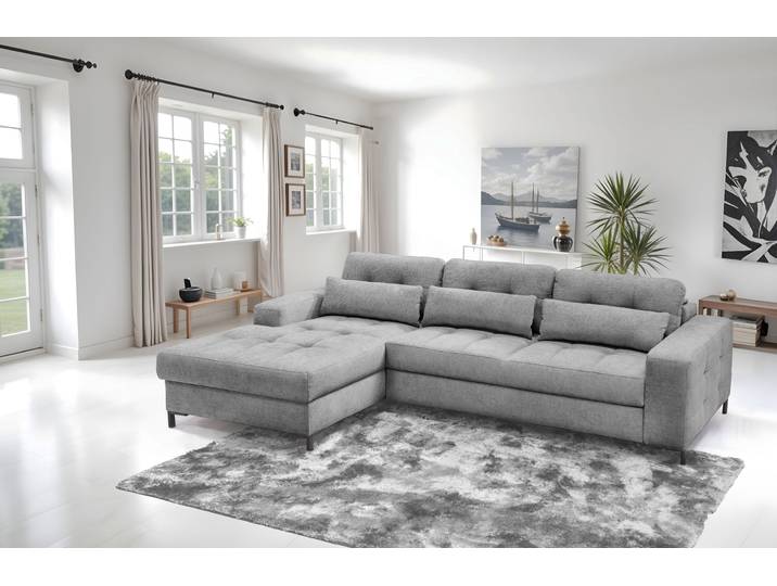 Ecksofa EXXPO - SOFA FASHION Bonito, mit Rücken- und Sitztiefenverstellung, inkl. Bett & Bettkasten , grau, B:260cm H:85cm T:176cm, Sofas, Ecksofa, Sitztiefenverstellung,Höhenverstellung