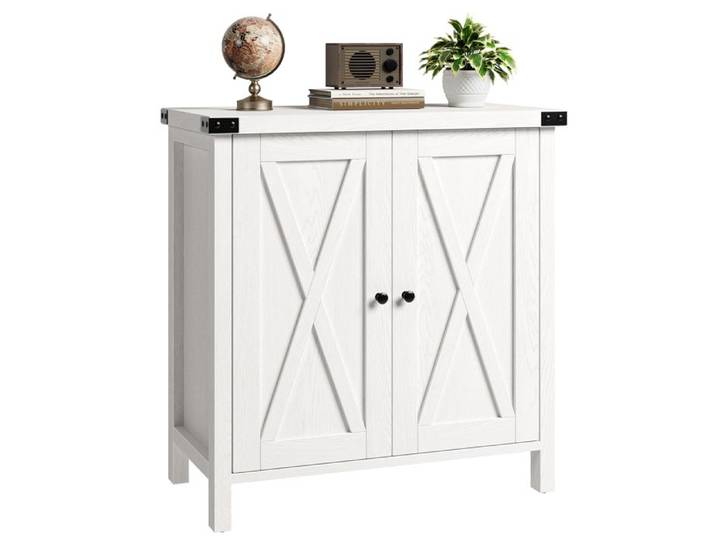 Buffet de Cuisine - Blanc - 76x40x80cm - 2 Portes - Étagère Réglable - Style Campagnard