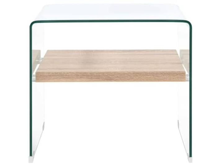 Quadratischer Couchtisch aus Hartglas und MDF mit Regal, 50 x 50 x 45 cm