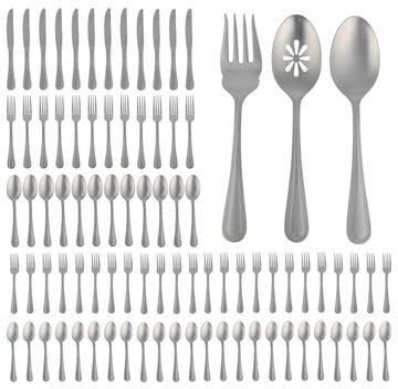 Gibson Home Sinta 87-Piece Stainless Steel Polished Flatware Set with Bead Border Design - Service for 12 Plus Serving Utensils