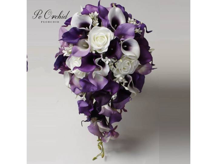 PEORCHID-Bouquet de Mariage en Cascade de Lys Calla, Violet, Toucher Réel, Patients Cascade, Fleur pour Bridemand
