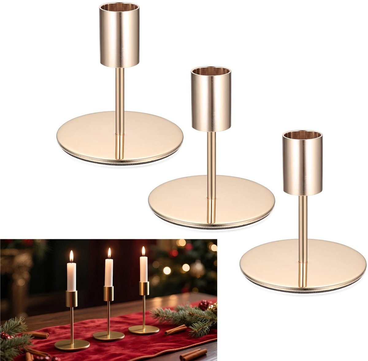Set van 3 Vintage Gouden Kaarsenhouders van Solidchoice