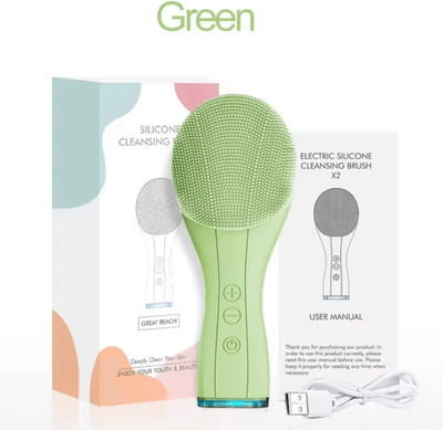 Inspire Curations Silicone Electric Facial Cleansing Brush For Deep Cleansing And Gentle Exfoliation green