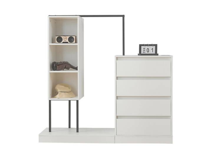 EXTSUD Kleiderschrank 140×40×135 cm – Schubladen & Kleiderstange, weiß Sideboard, Kleiderstange, Maße: B140/W40/H135,weiß